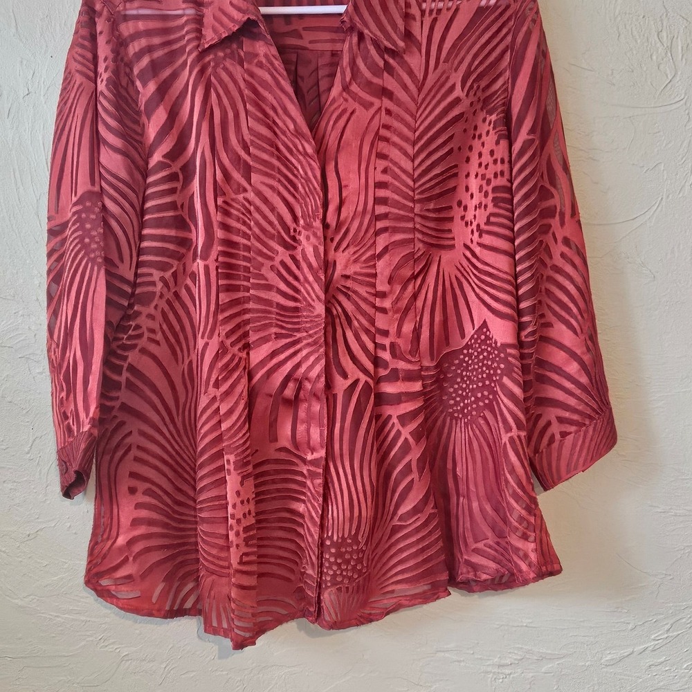 Coldwater Creek‎ Red Orange Zebra Print Sheer Burnout Button Up Blouse